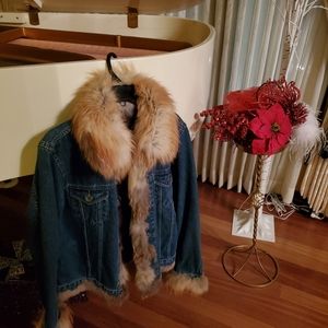 Genuine Fox trimmed blue jean jacket